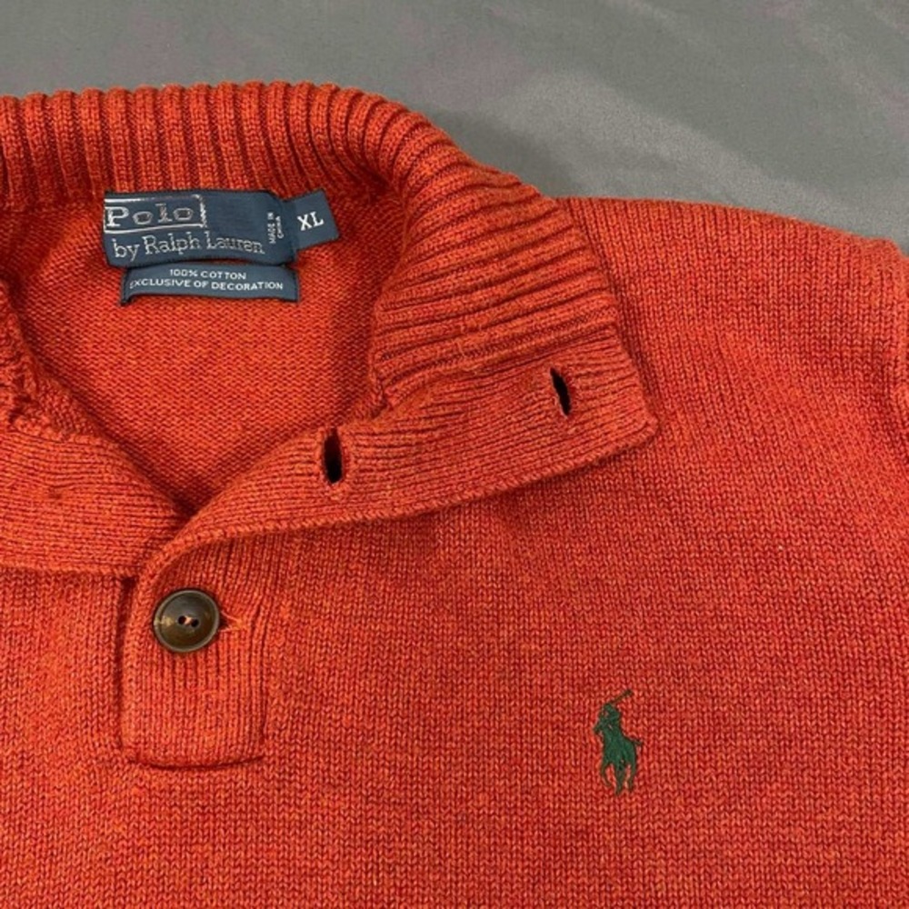Polo Ralph Lauren Mens XL Orange Cotton Mock Neck Button Sweater Heather Knit - Picture 3 of 7